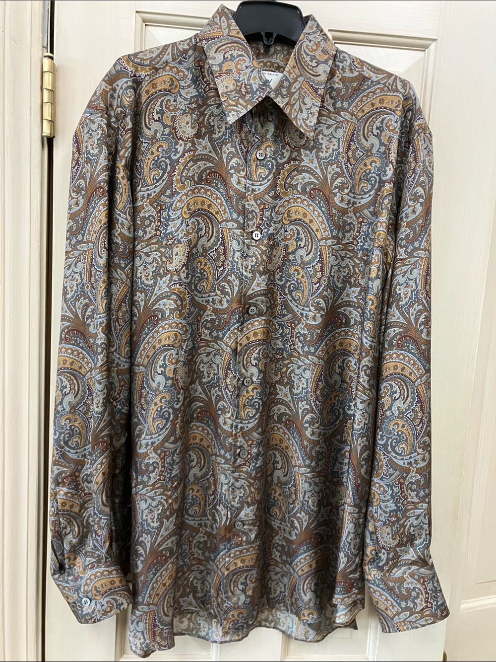 Men's Brioni Silk Paisley Button-Up Shirt in Brown & Tan